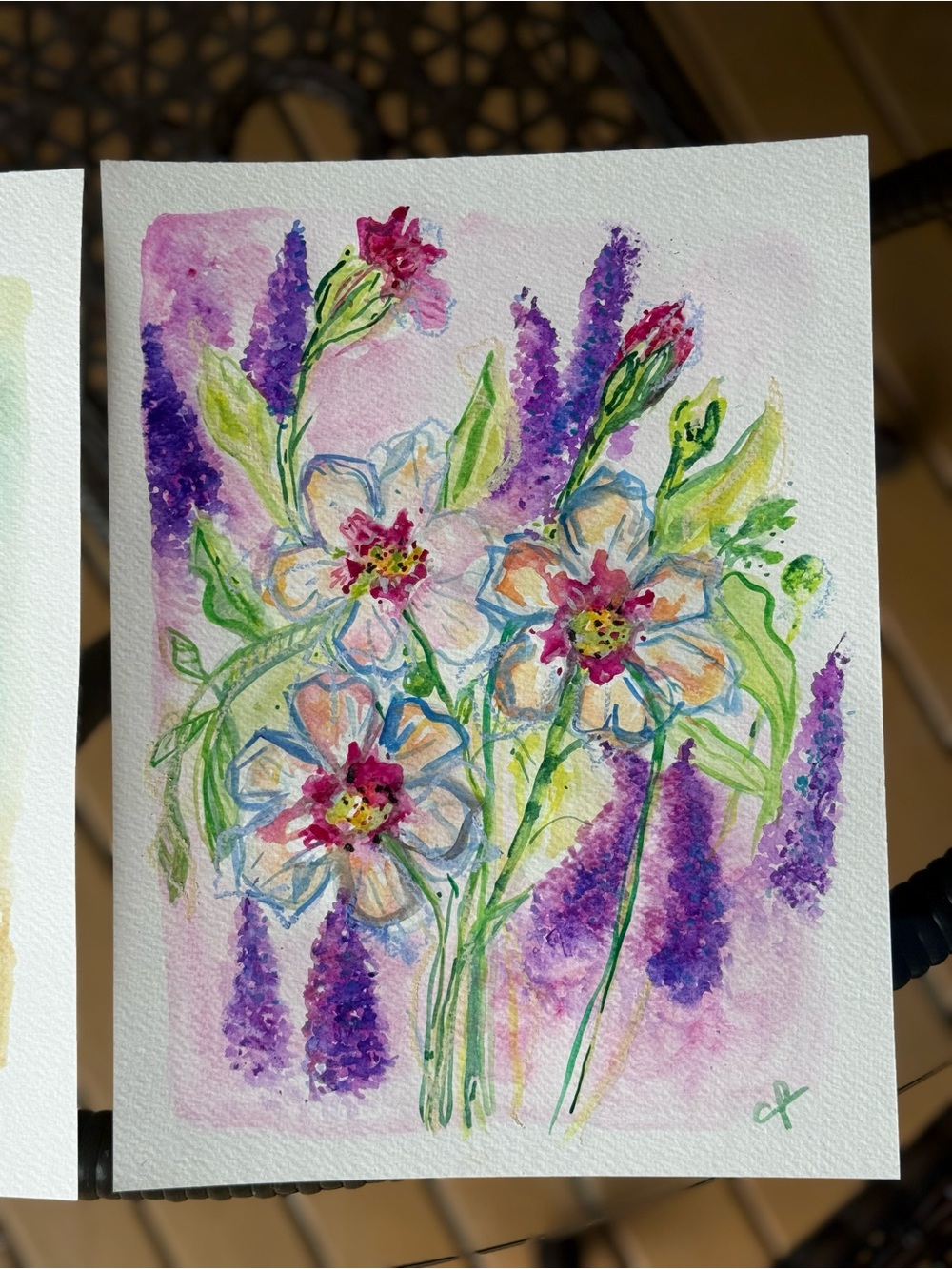Set of 2 Hand-Painted original one of a kind Floral Watercolor Pieces